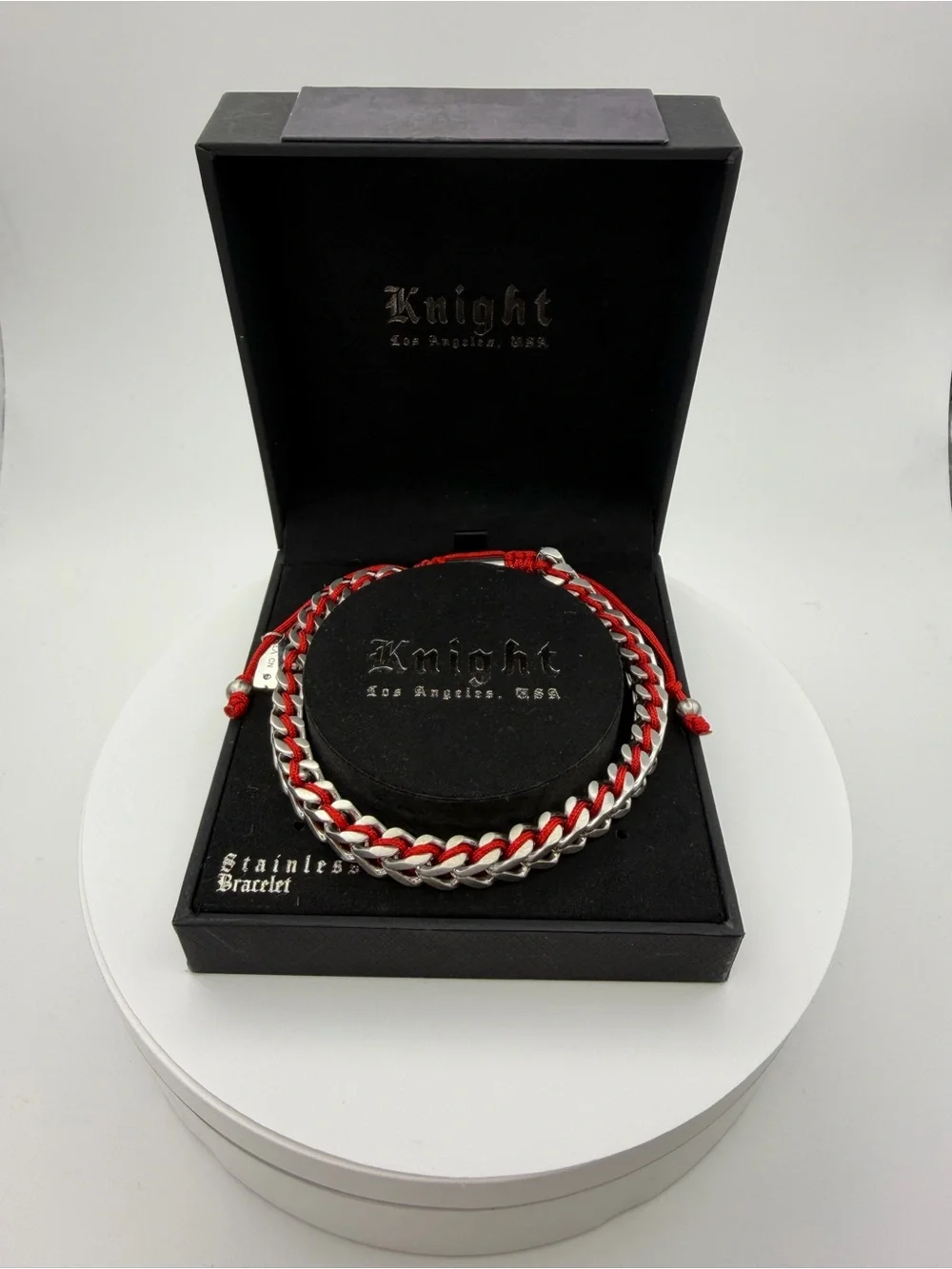 Knight Red & Silver Braided Stainless Steel Men's Bracelet